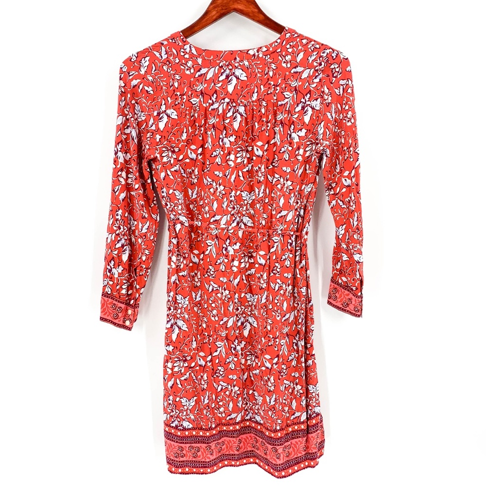 Loft Red Floral Long Sleeve Tie Waist Dress - Picture 2 of 7